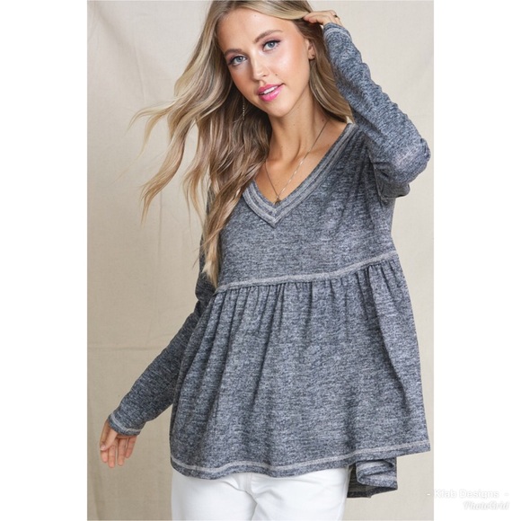 ❤️LAST 2! V Neck Raw Edge Stitch Soft Babydoll Tee - Picture 8 of 8